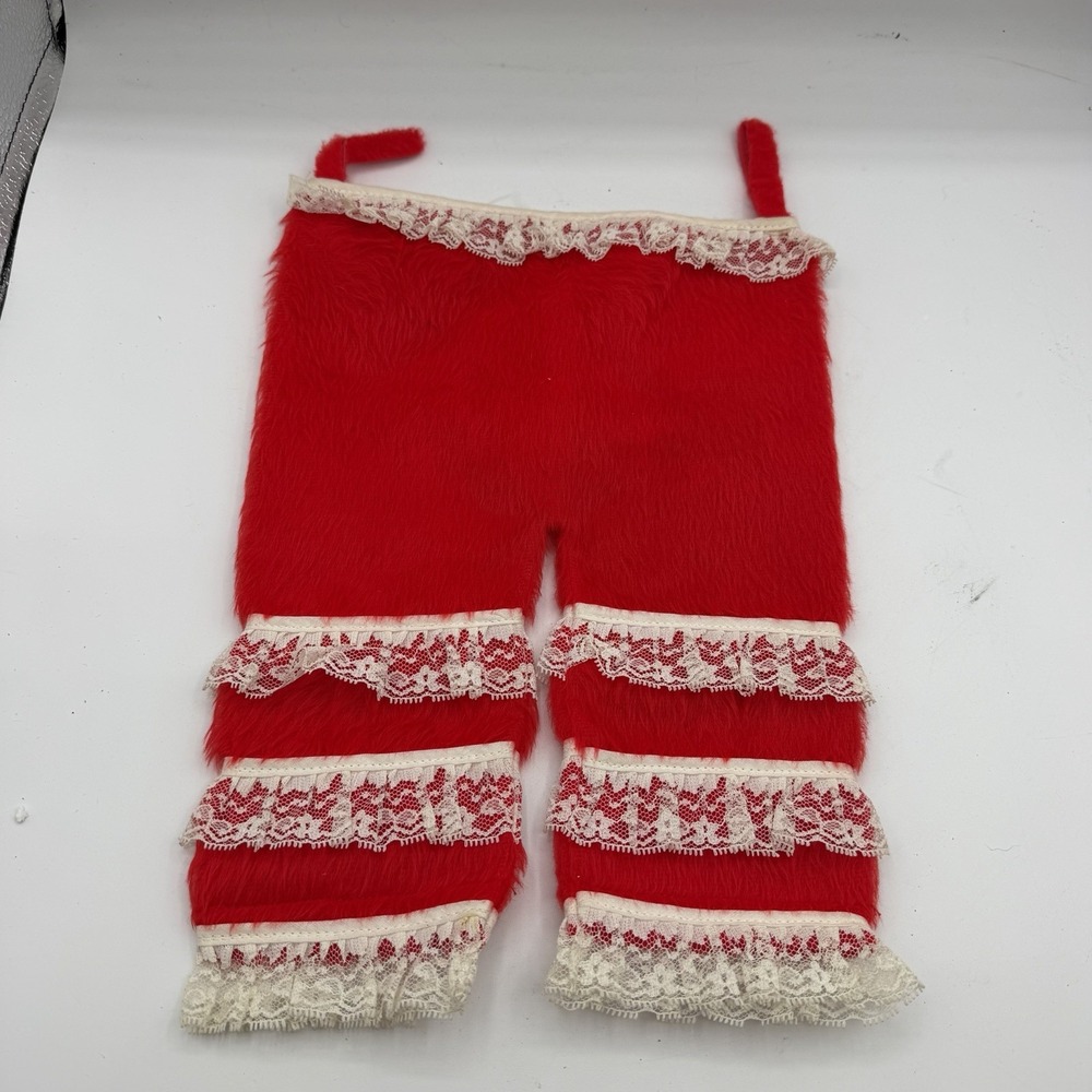 Vintage Christmas Red Faux Fur Mrs. Claus Bloomers 1960 Santa Pants Stocking 12"